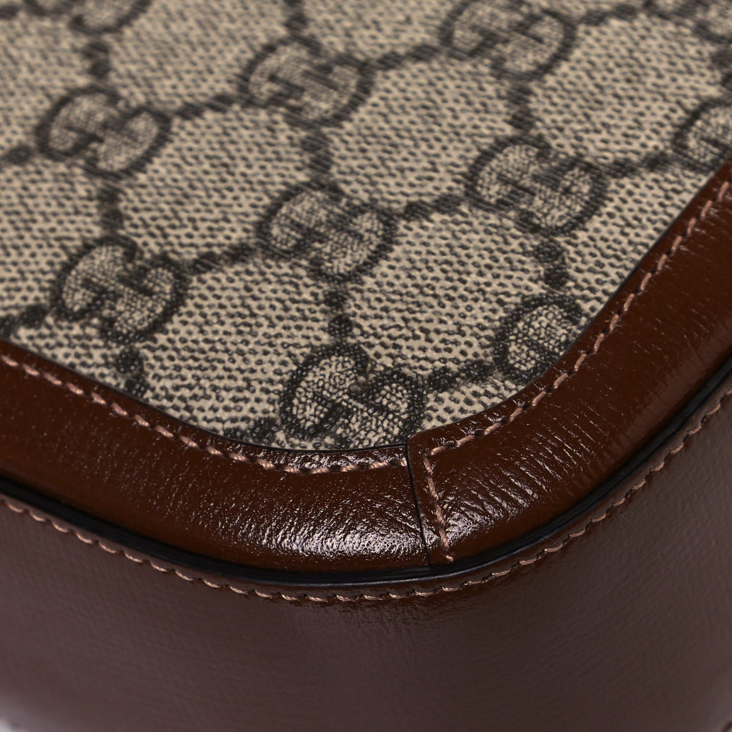GG Supreme Monogram Web Mini Horsebit 1955 Shoulder Bag Beige Brown Sugar