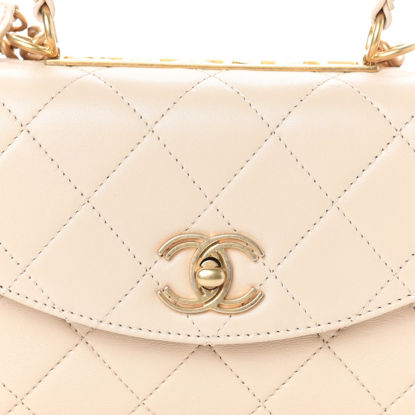 Lambskin Quilted Small Trendy Spirit Top Handle Bag Beige