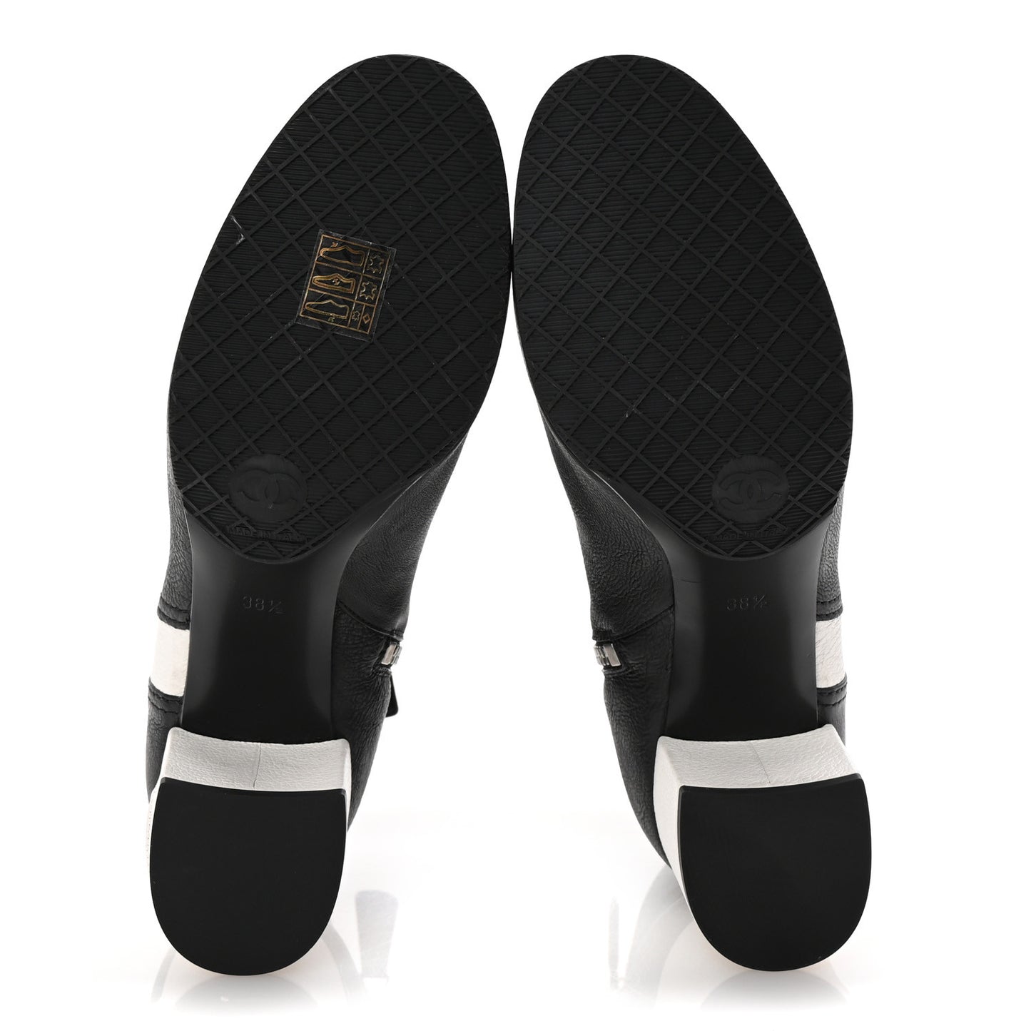 Goatskin Calfskin CC Short Boots 38.5 Black White