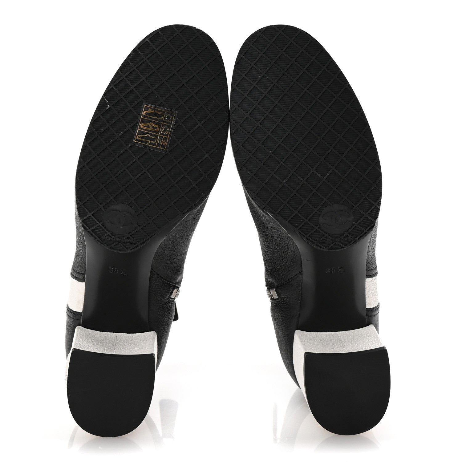 Chanel Goatskin Calfskin CC Short Boots 38.5 Black White 6 of 10