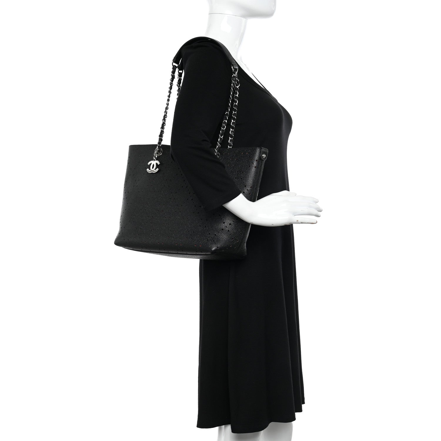 Chanel Perforated Grained Calfskin Large Shopping Tote Black 2 of 12