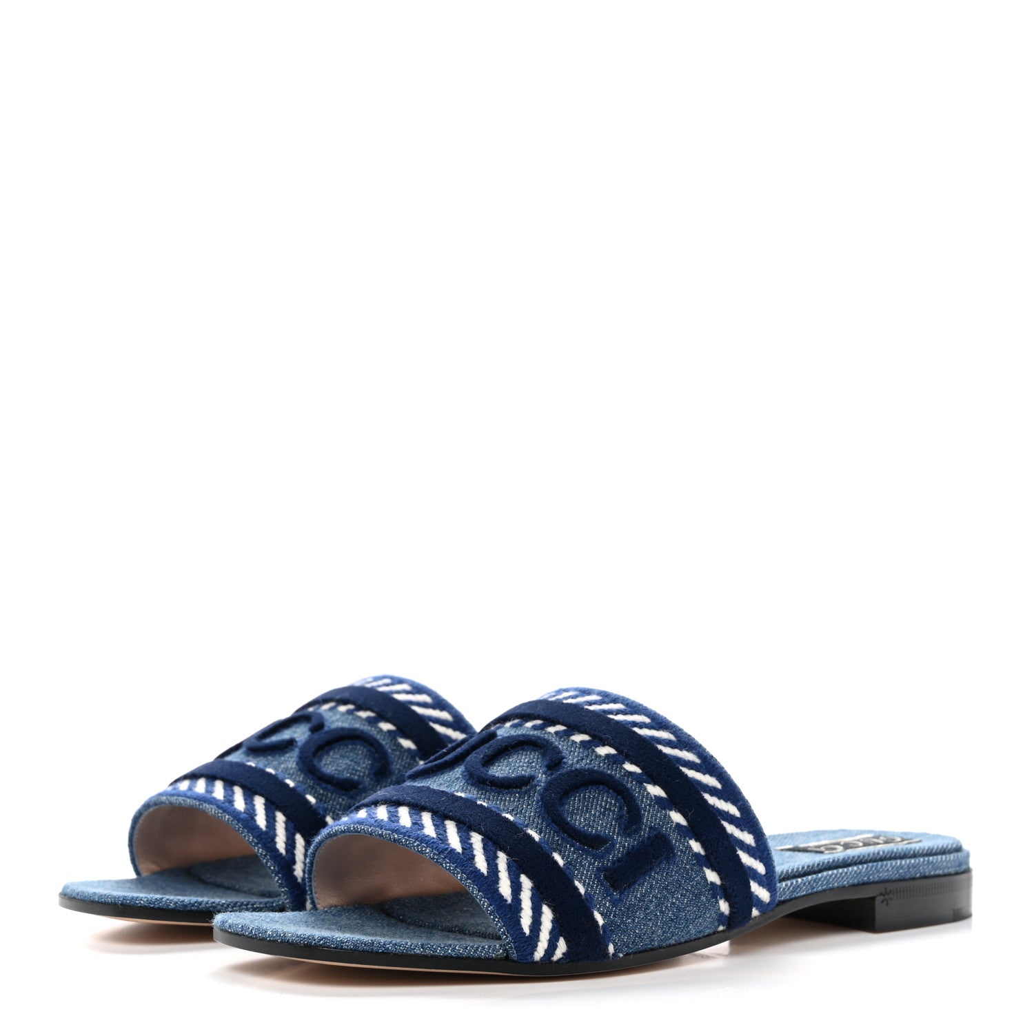 Gucci Plain Spain Denim Logo Slide Sandals 37 Light Blue 3 of 10