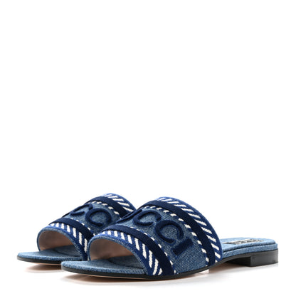 Gucci Plain Spain Denim Logo Slide Sandals 37 Light Blue 3 of 10