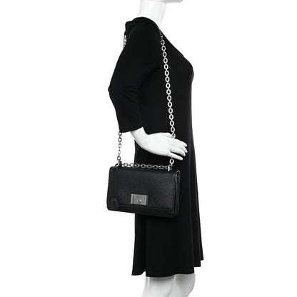 Prada Saffiano Lux Lock Flap Chain Shoulder Bag Black 1 of 12