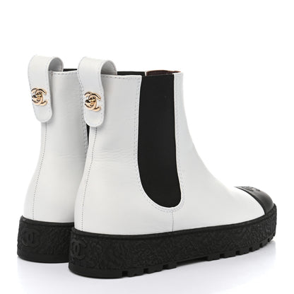 Chanel Calfskin Cap Toe CC Ankle Boots 39 White Black 4 of 9