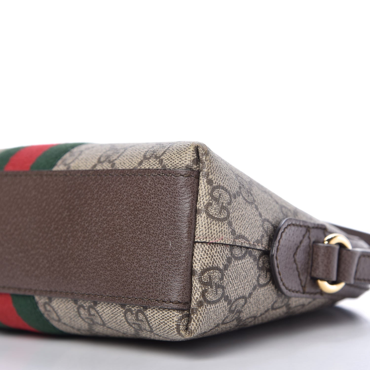 Gucci GG Supreme Monogram Textured Dollar Calfskin Web Small Ophidia Dome Shoulder Bag Beige Ebony New Acero 7 of 10
