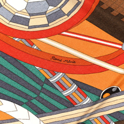 Hermes Cashmere Silk Le Laboratoire du Temps Shawl 140 Caramel Vert Corail 6 of 6
