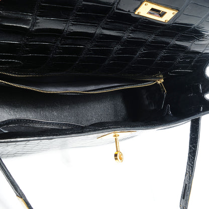 Hermes Shiny Porosus Crocodile Kelly Sellier 32 Black 9 of 9