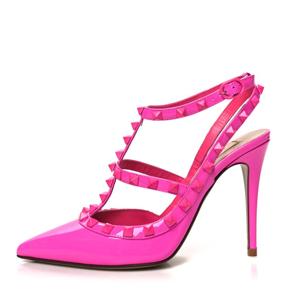 Valentino Garavani Patent Lacquer Monochrome Rockstud Ankle Strap 100mm Pumps 37 Pink PP 1 of 9