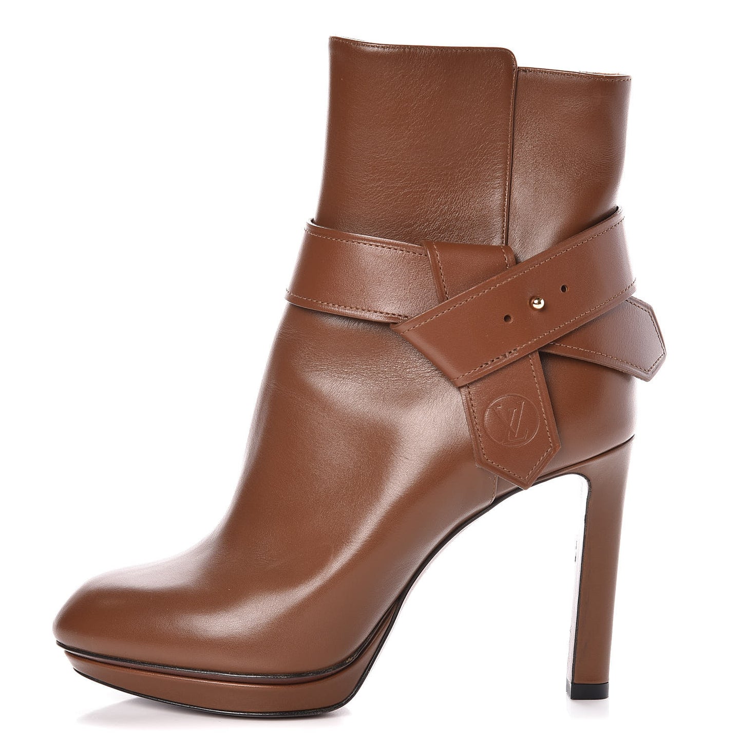 Calfskin Belted Ankle Boots 37 Brown