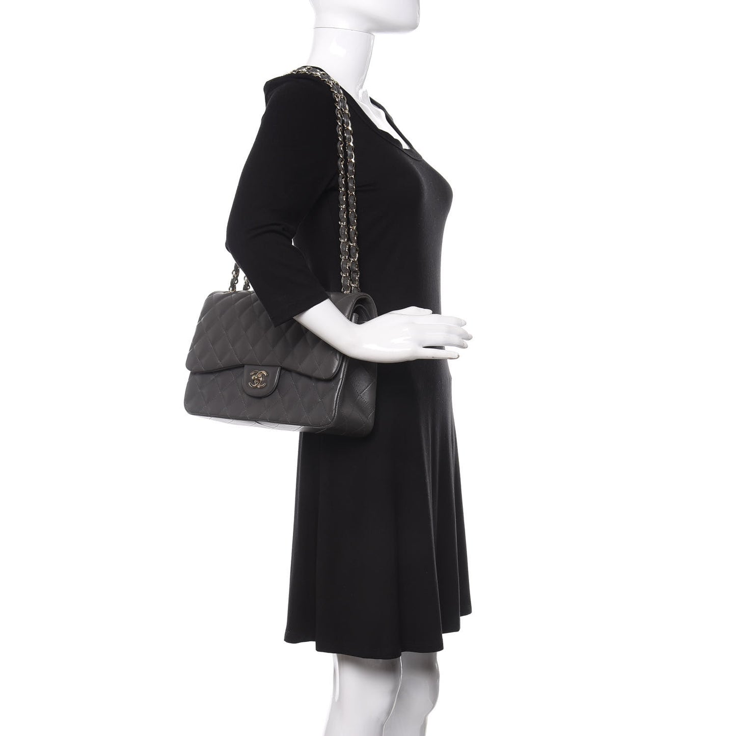 Lambskin Quilted Jumbo Double Flap Grey