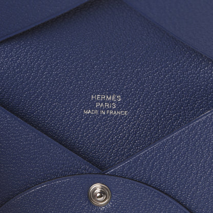 Hermes Chevre Mysore Embossed Calvi Card Case Bleu Brighton 6 of 8