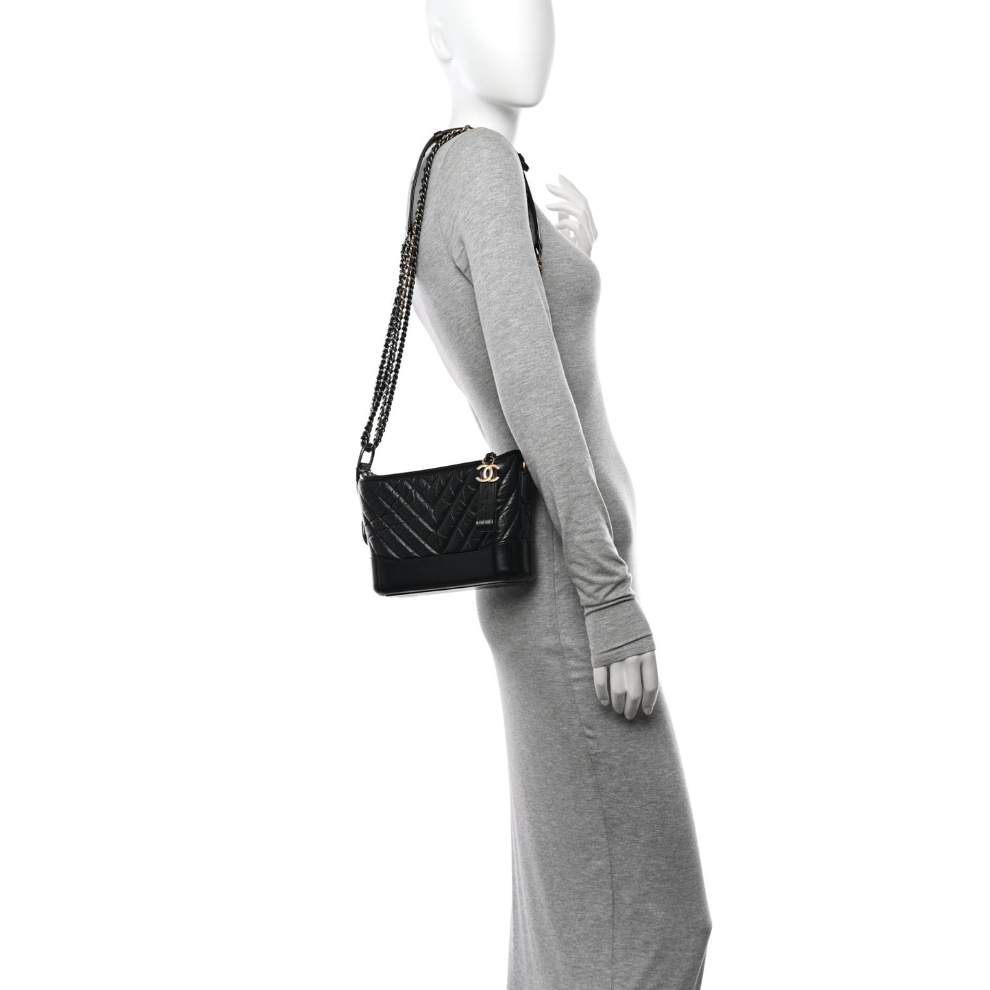 Aged Calfskin Chevron Quilted Small Gabrielle Hobo Black
