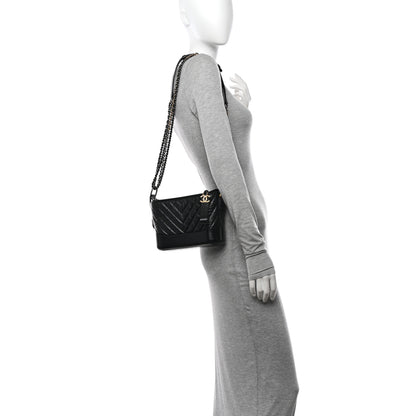 Chanel Aged Calfskin Chevron Quilted Small Gabrielle Hobo Black 2 of 9