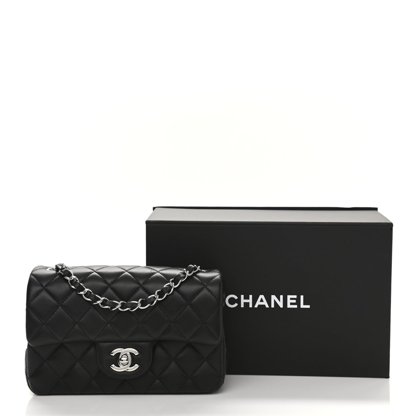 Lambskin Quilted Mini Rectangular Flap Black