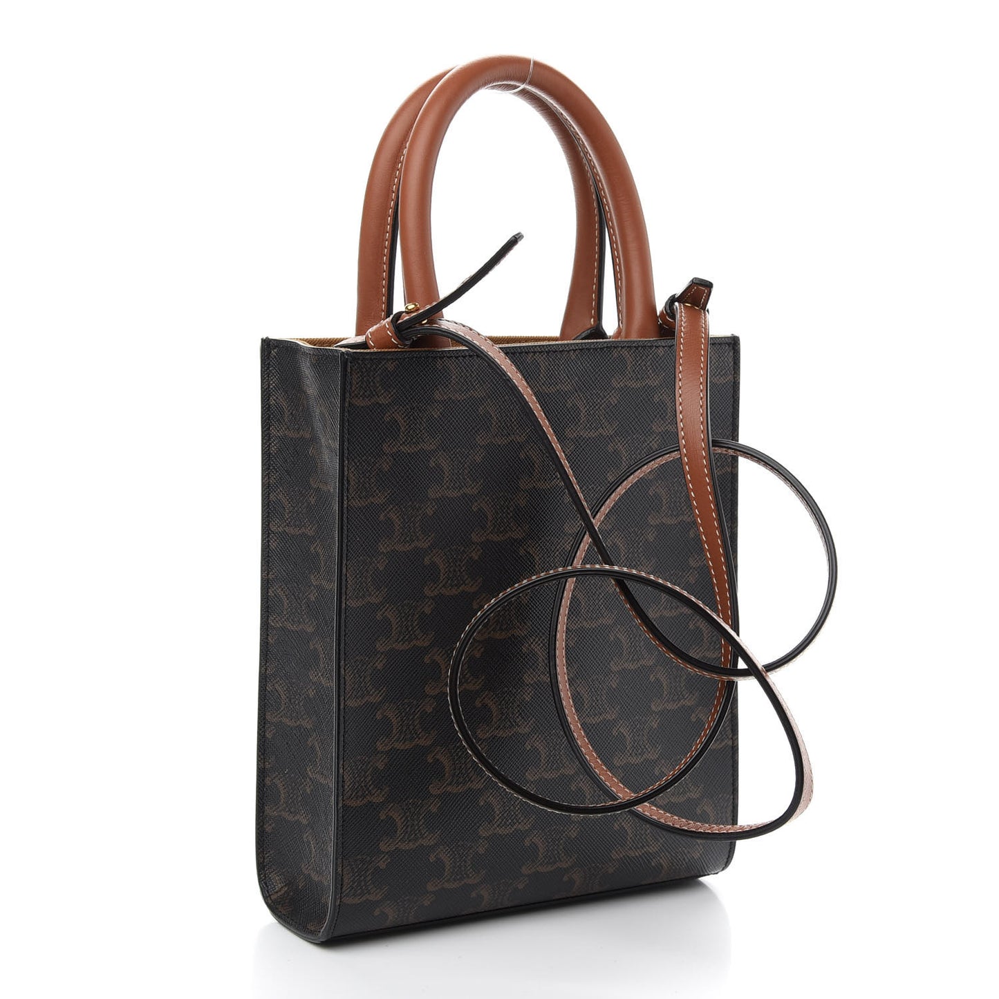 Triomphe Canvas Calfskin Mini Vertical Cabas Tan