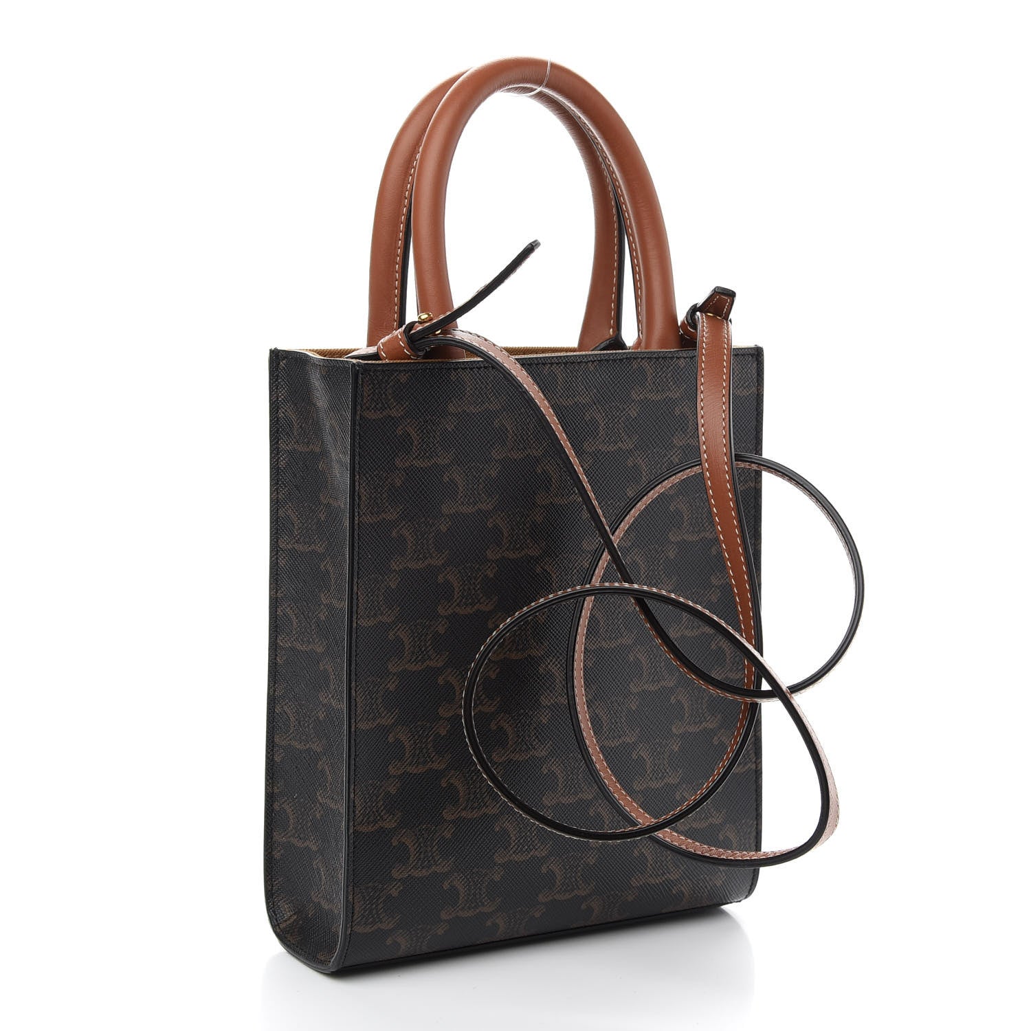 Celine Triomphe Canvas Calfskin Mini Vertical Cabas Tan 3 of 8