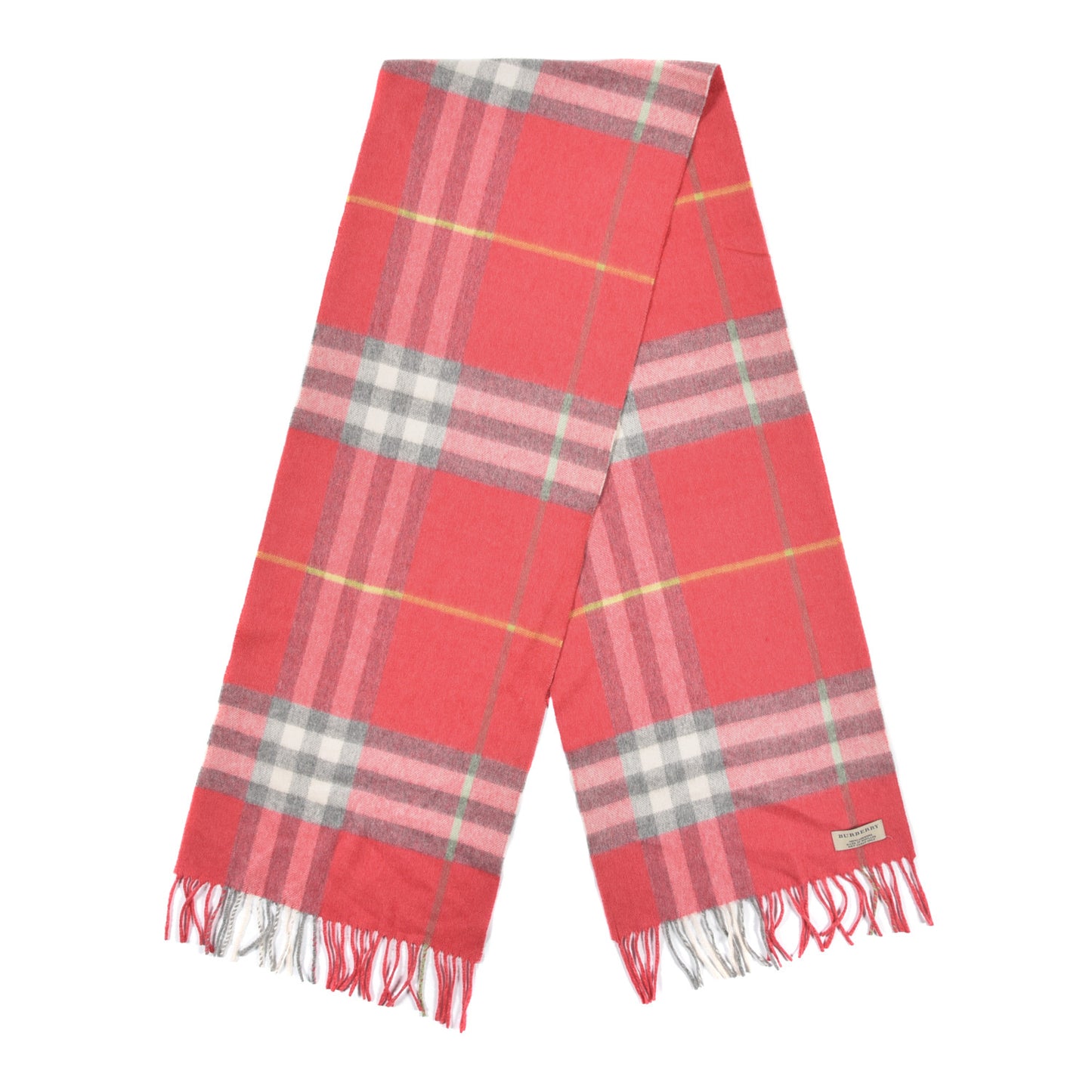 Cashmere Giant Check Fringe Scarf Pink