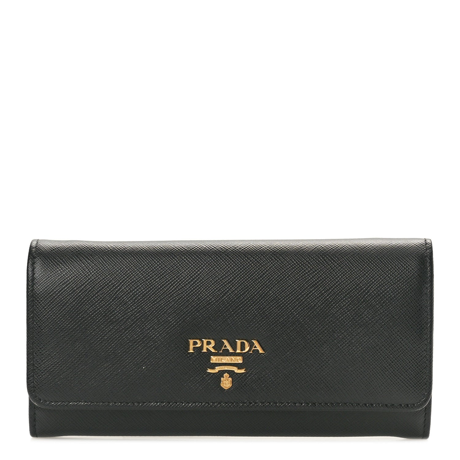 Prada Saffiano Bi-Color Metal Continental Flap Travel Wallet Black Ibisco 1 of 9