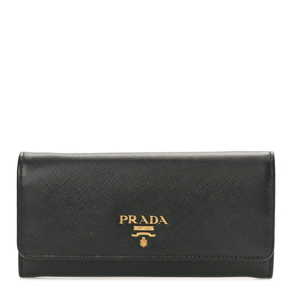Prada Saffiano Bi-Color Metal Continental Flap Travel Wallet Black Ibisco 1 of 9