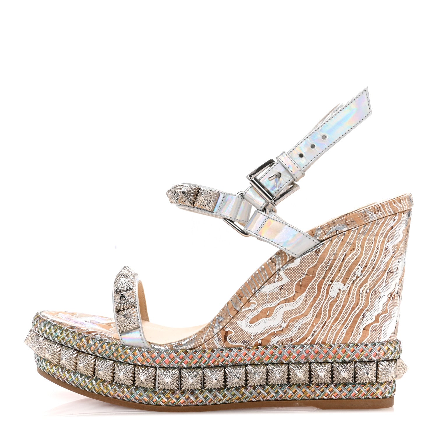 Christian Louboutin Liege Laser Wavy Pira Ryad 110 Wedge Sandals 37 Silver 1 of 10