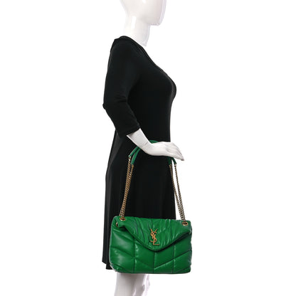Saint Laurent Lambskin Quilted Small Loulou Puffer Monogram Chain Satchel New Vert 2 of 10