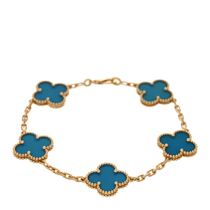 Van Cleef & Arpels 18K Yellow Gold Blue Agate 5 Motifs Vintage Alhambra Bracelet 1 of 5