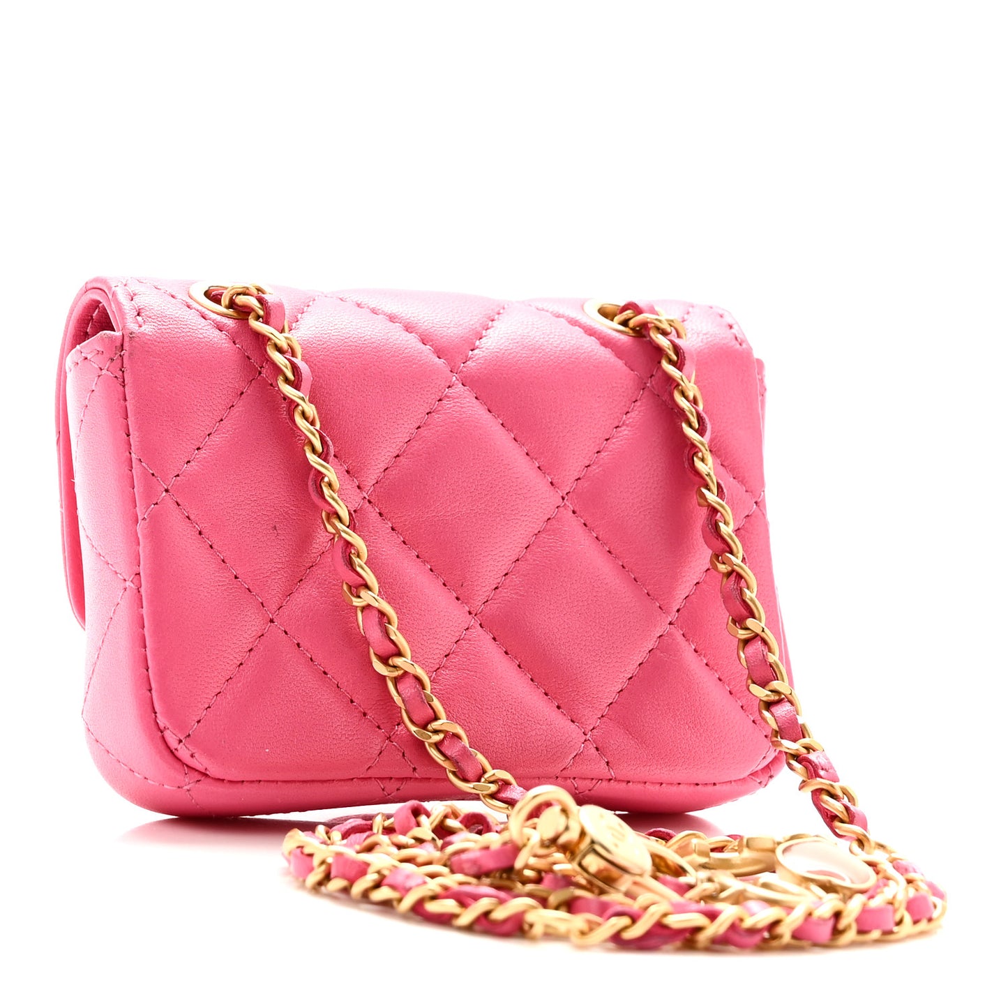 Lambskin Enamel Quilted Mini Chain Belt Bag Pink