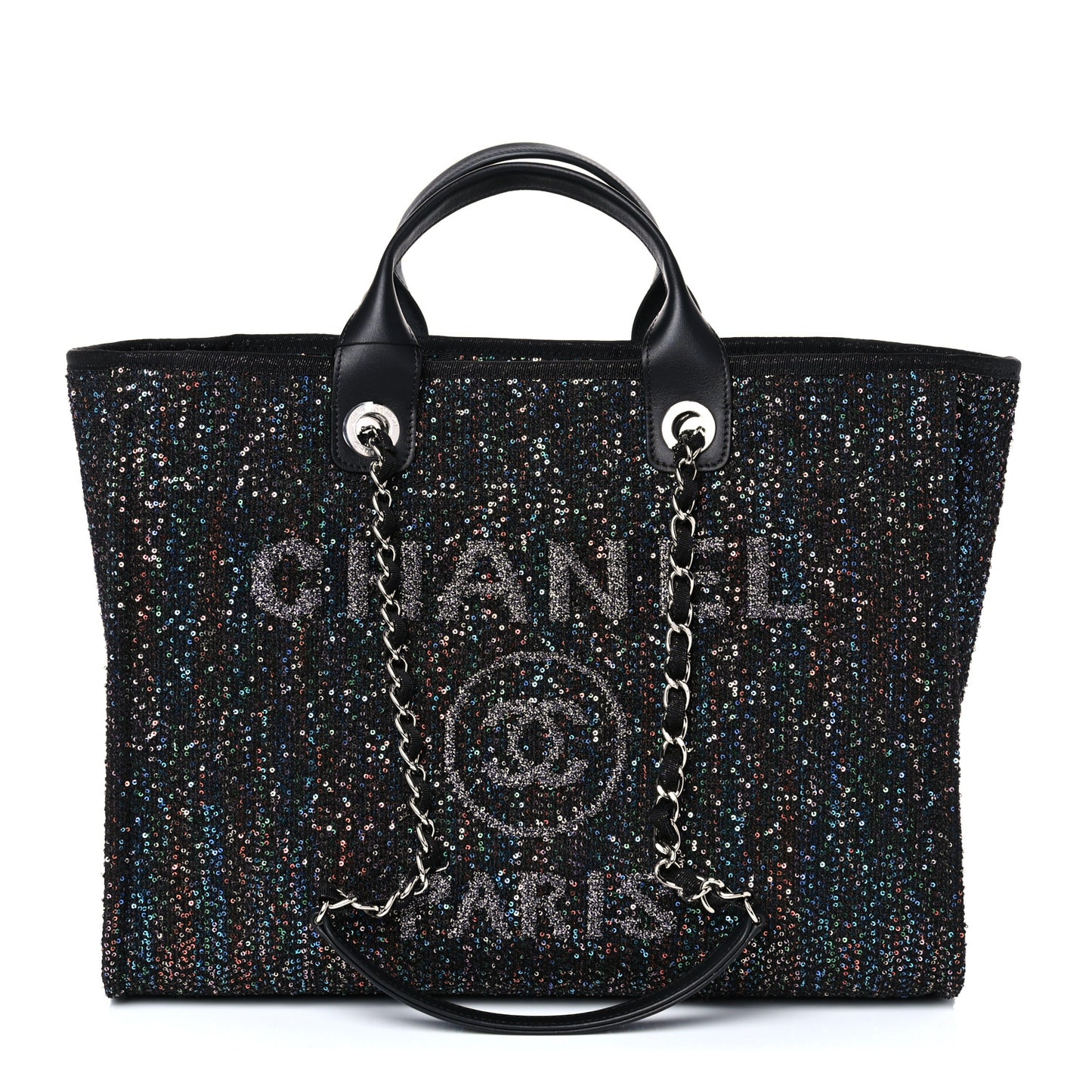 Calfskin Sequin Medium Deauville Tote Black