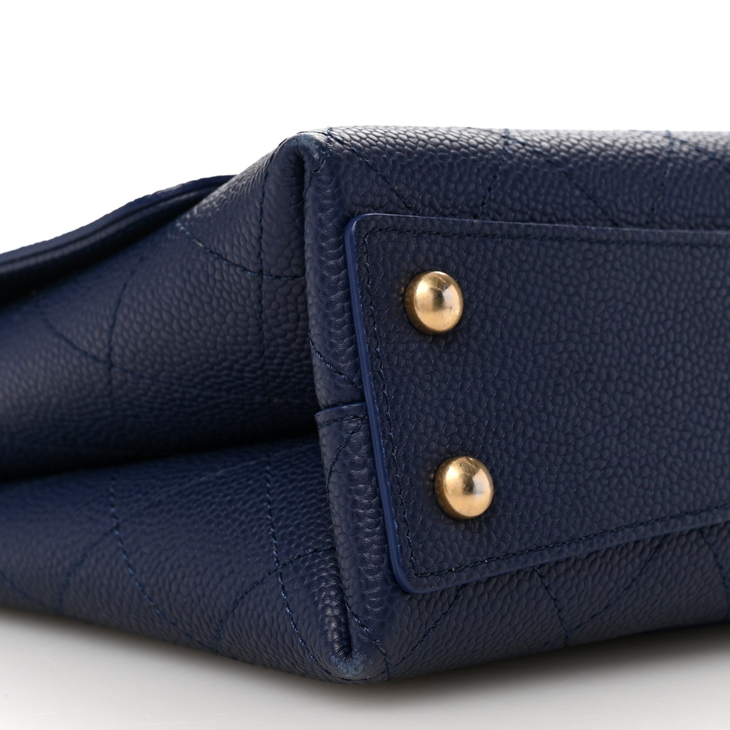 Grained Calfskin Small Stitched Flap Navy Blue