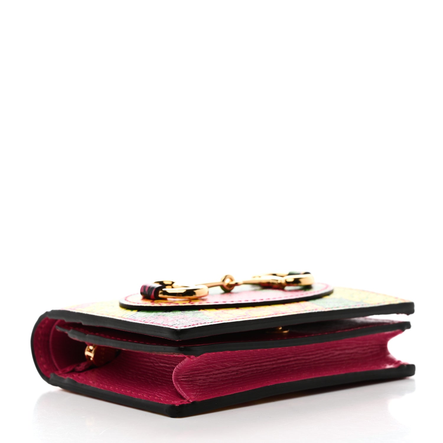 Gucci X KEN SCOTT Textured Calfskin Pomponica Print Horsebit 1955 Card Case Wallet Multicolor Fuxia Pompom 4 of 8