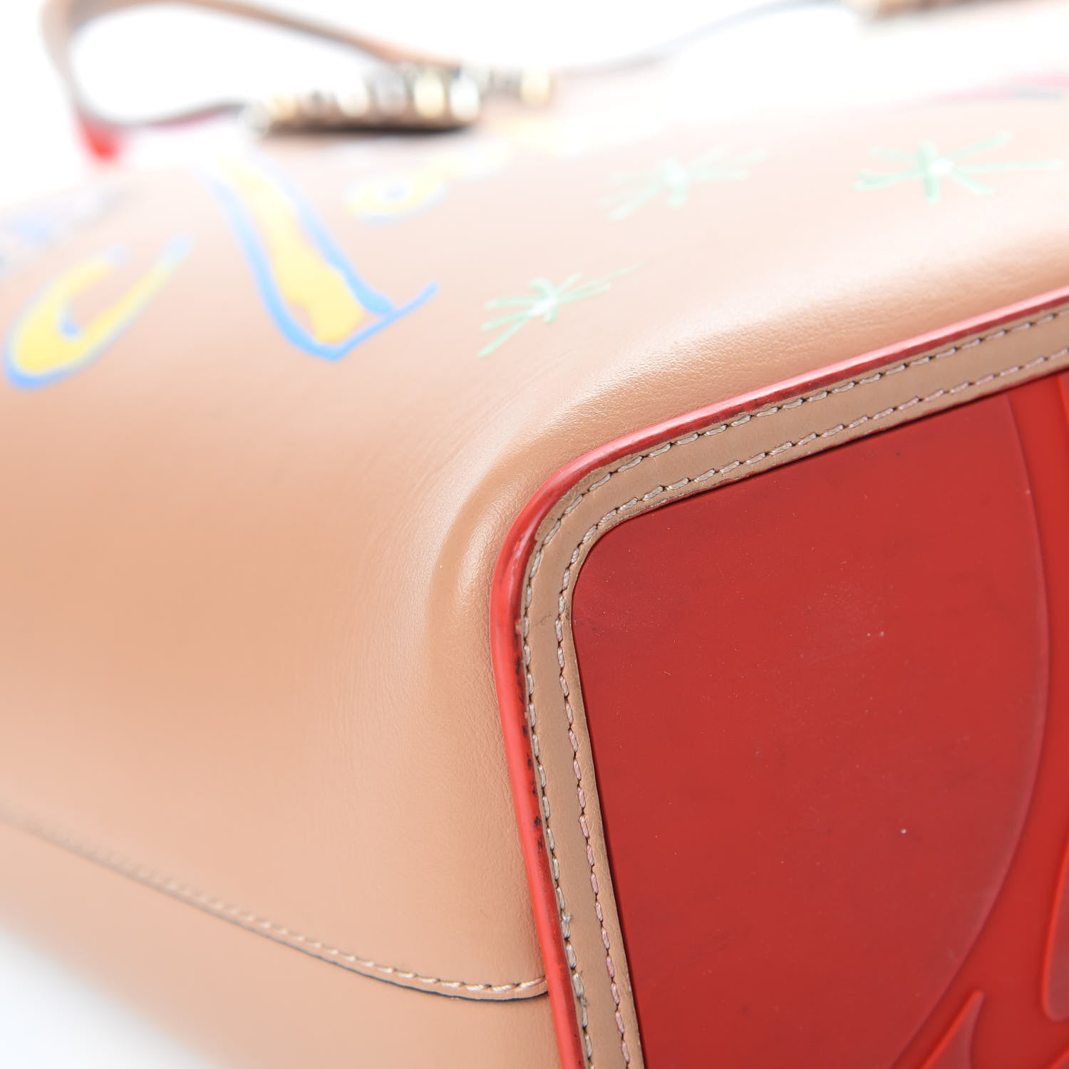 Christian Louboutin Calfskin Loubitag Spikes Small East West Cabata Tote Nude 10 of 16