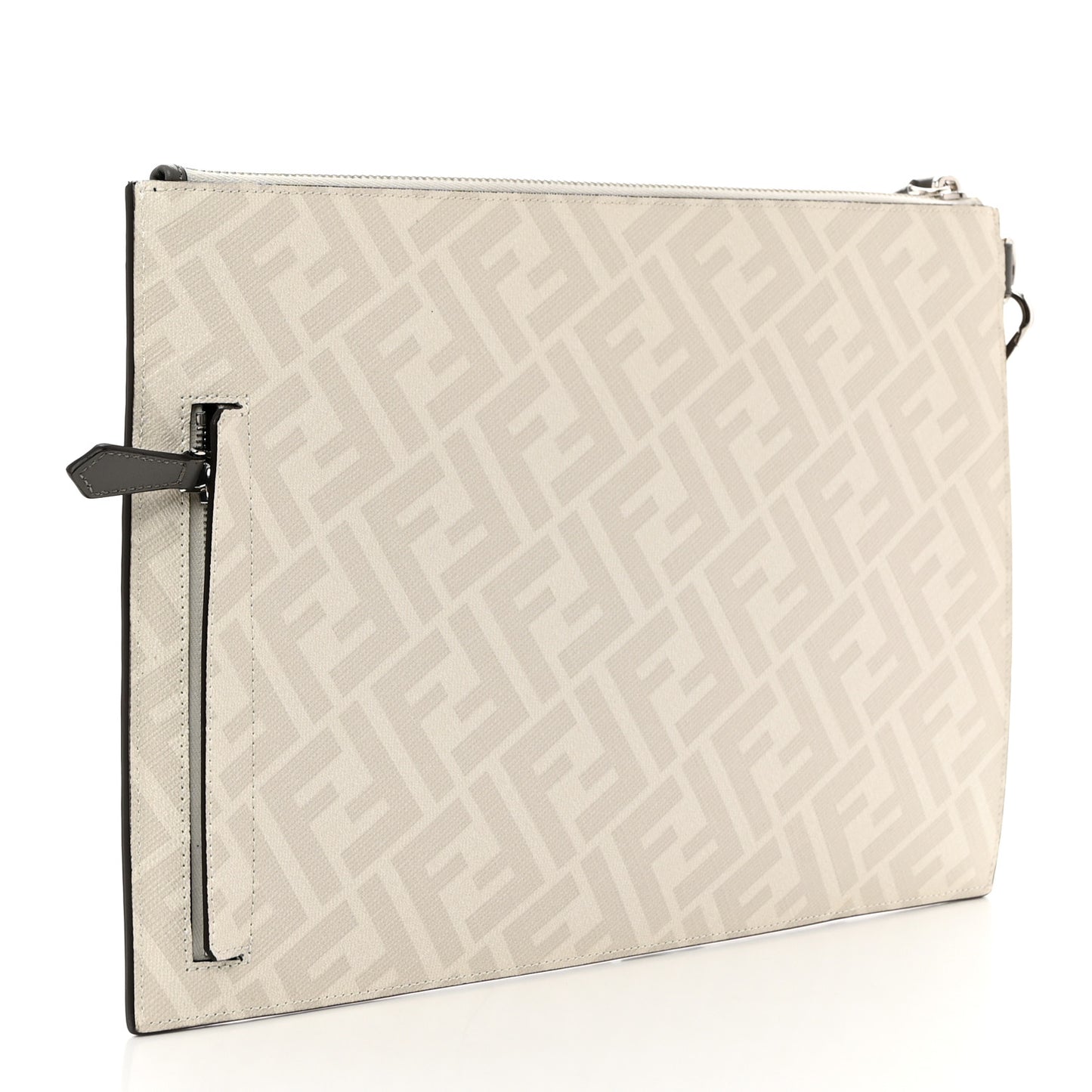 Glazed Fabric Vitello Liberty FF 1974 Diagonal Flat Clutch Perla Argilla Fragola
