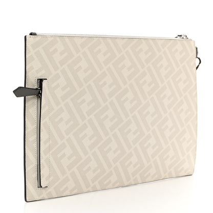 Fendi Glazed Fabric Vitello Liberty FF 1974 Diagonal Flat Clutch Perla Argilla Fragola 3 of 7
