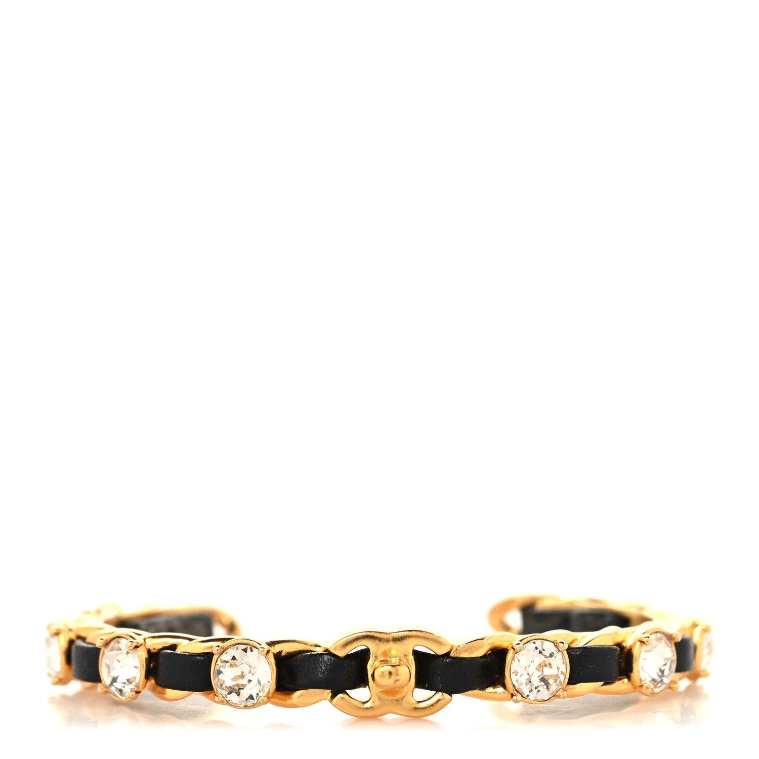 Chanel Lambskin Crystal CC Cuff Bracelet M Black Gold 2 of 8