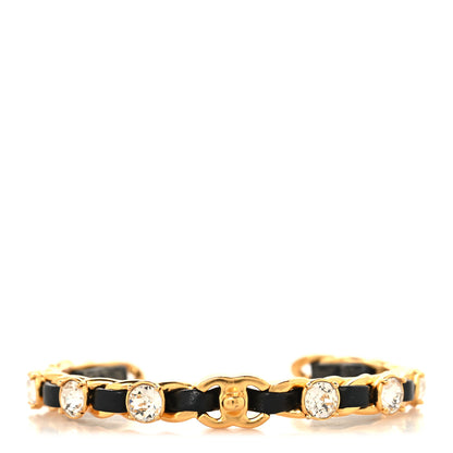 Chanel Lambskin Crystal CC Cuff Bracelet M Black Gold 2 of 8