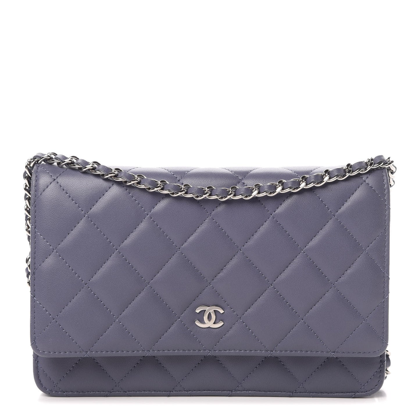 Lambskin Quilted Wallet On Chain WOC Purple