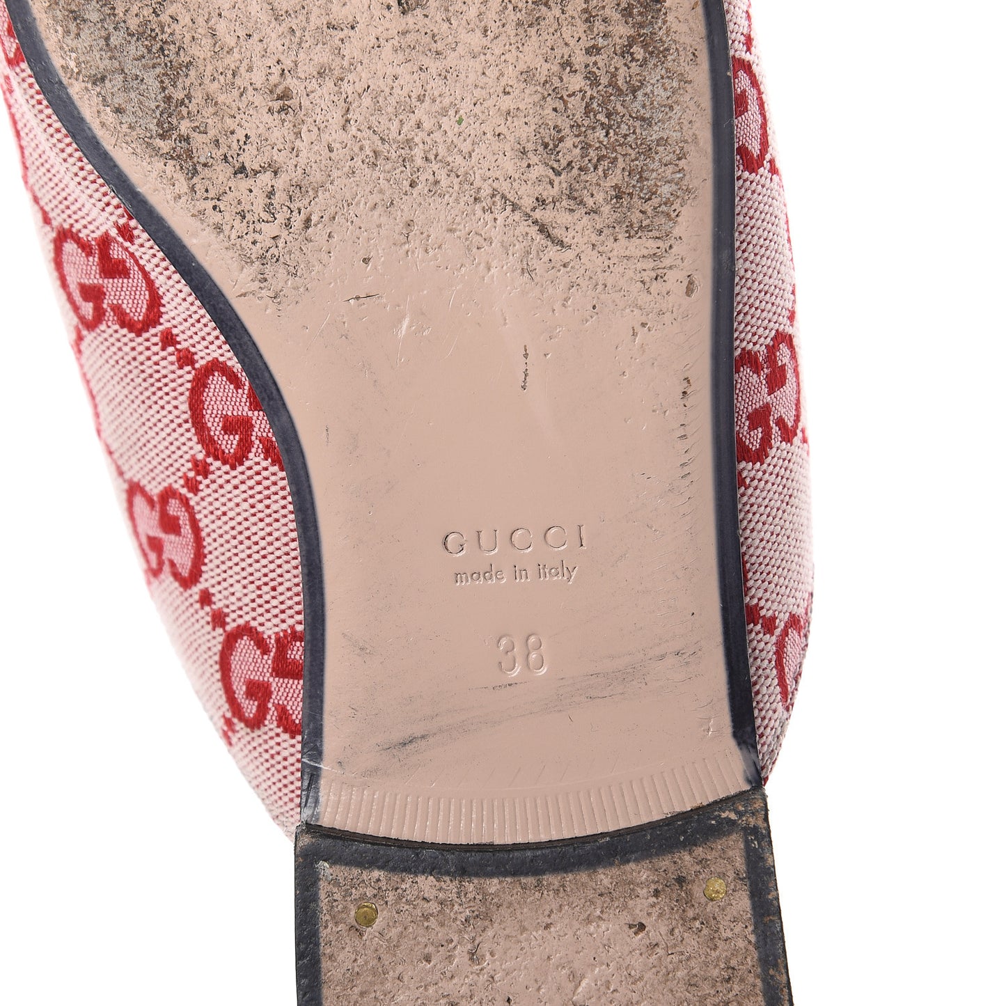 Canvas GG Monogram Horsebit Womens Princetown Slippers 38 Gardenia Hibiscus Red