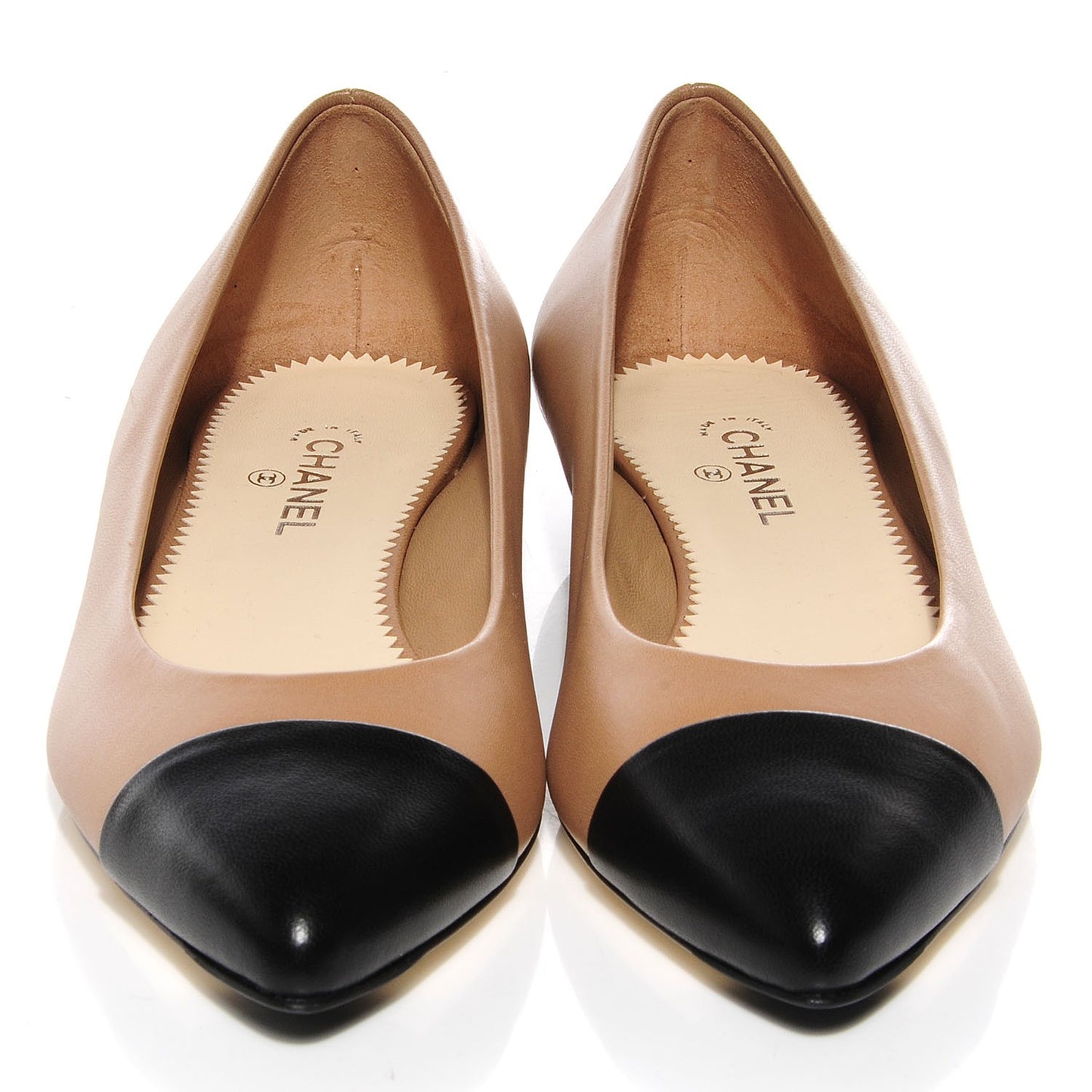 Lambskin Coco Line Pointed Toe Ballerina Flats 36.5 Dark Beige Black