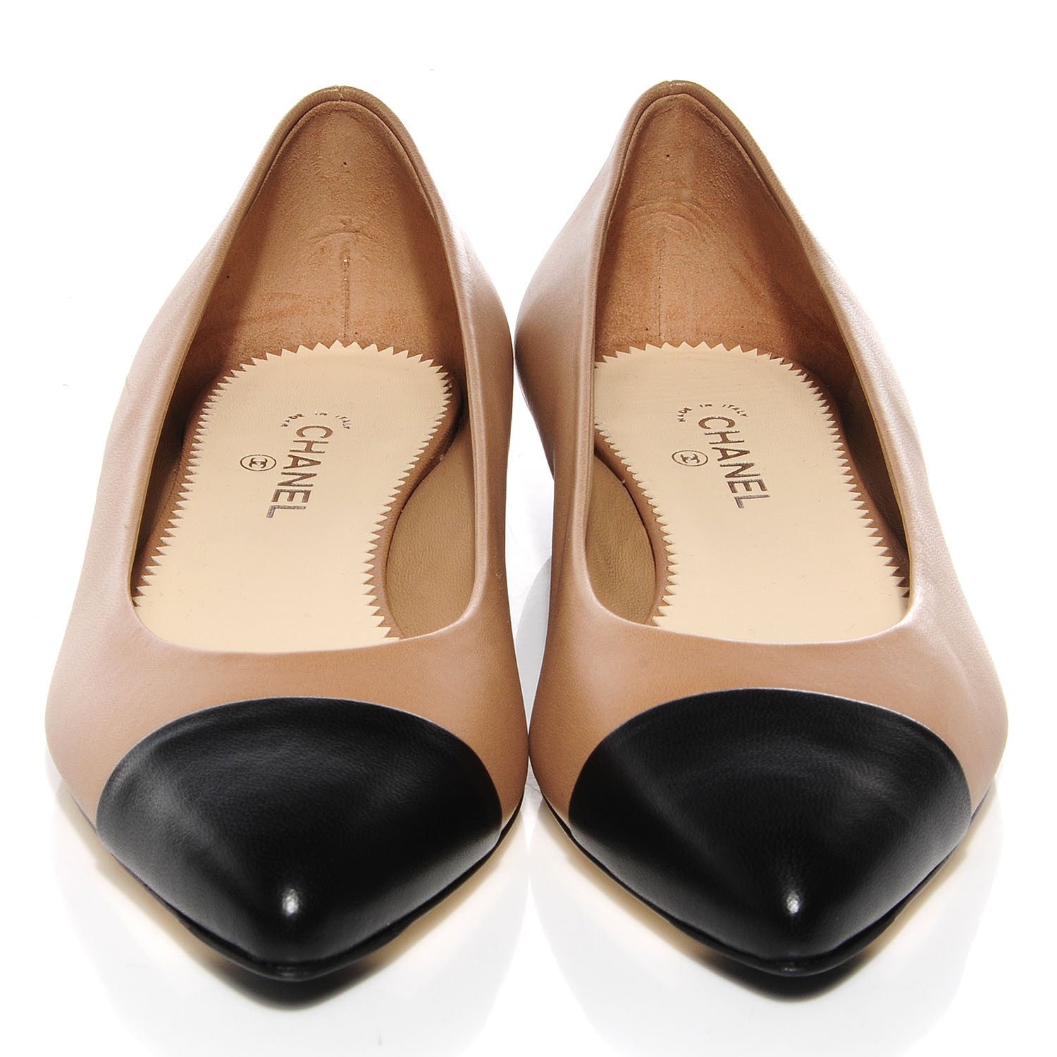 Chanel Lambskin Coco Line Pointed Toe Ballerina Flats 36.5 Dark Beige Black 2 of 8