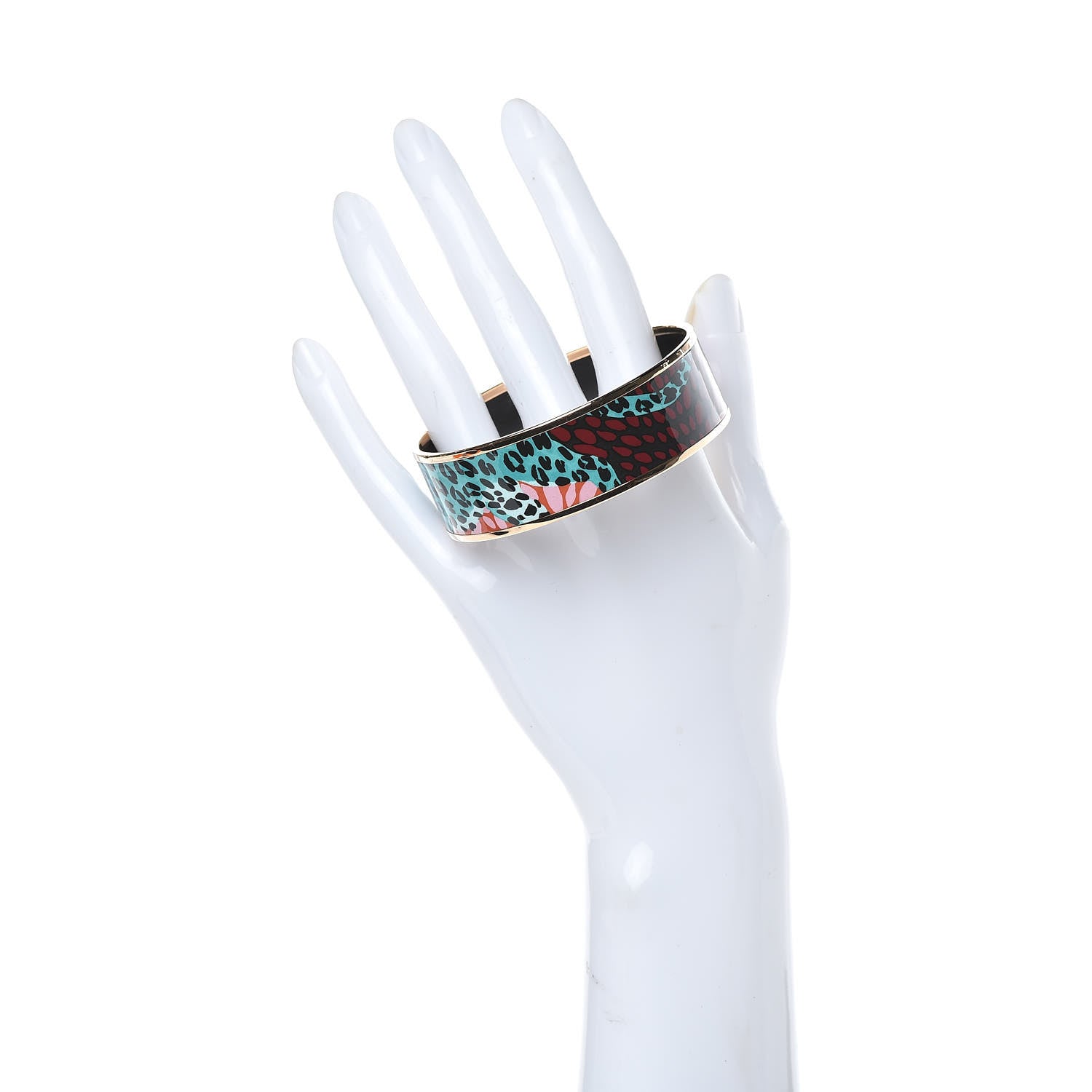 Hermes Enamel Printed Wide Jungle of Eden Wide Bracelet 65 Rose Couture 2 of 6