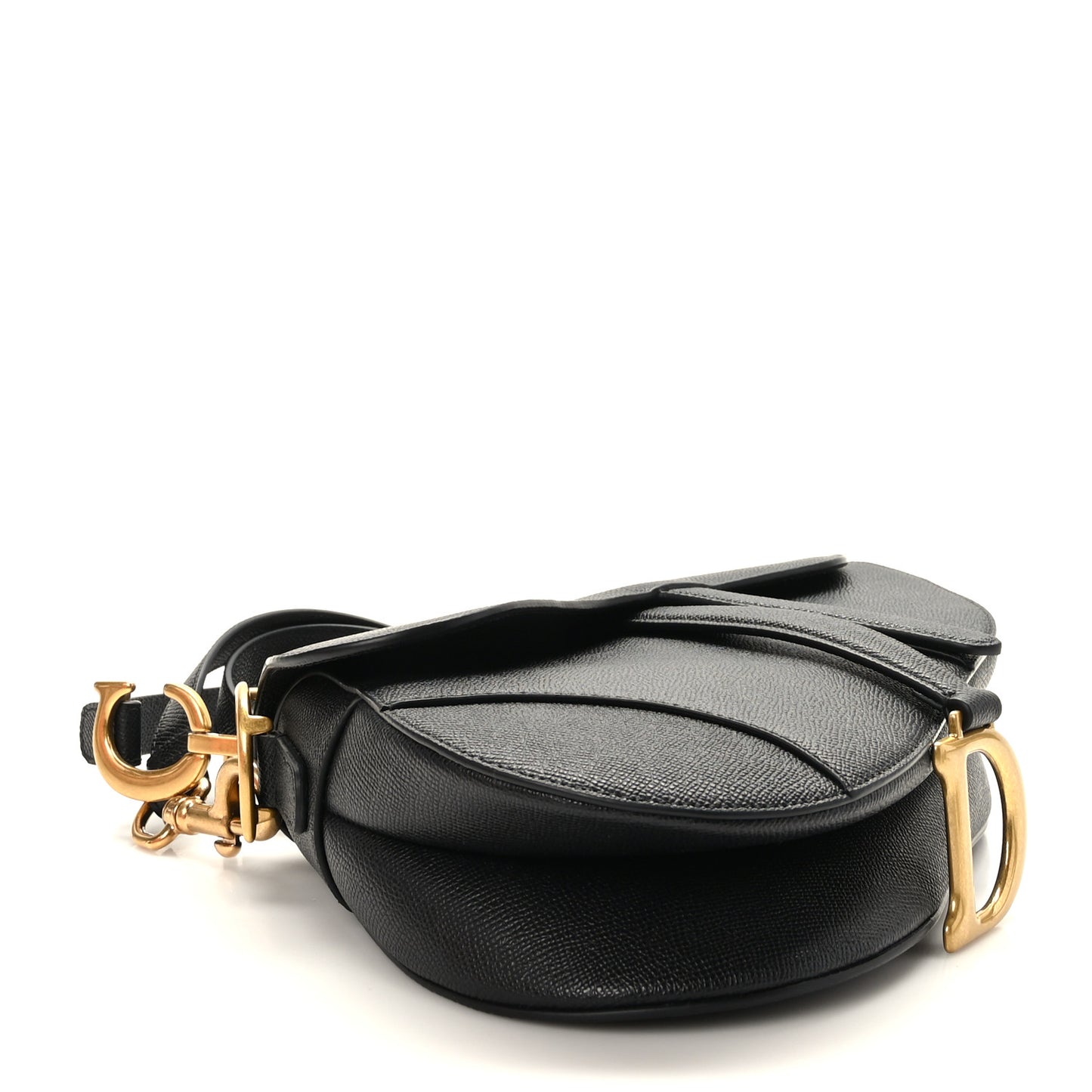 Grained Calfskin Saddle Bag With Strap Black