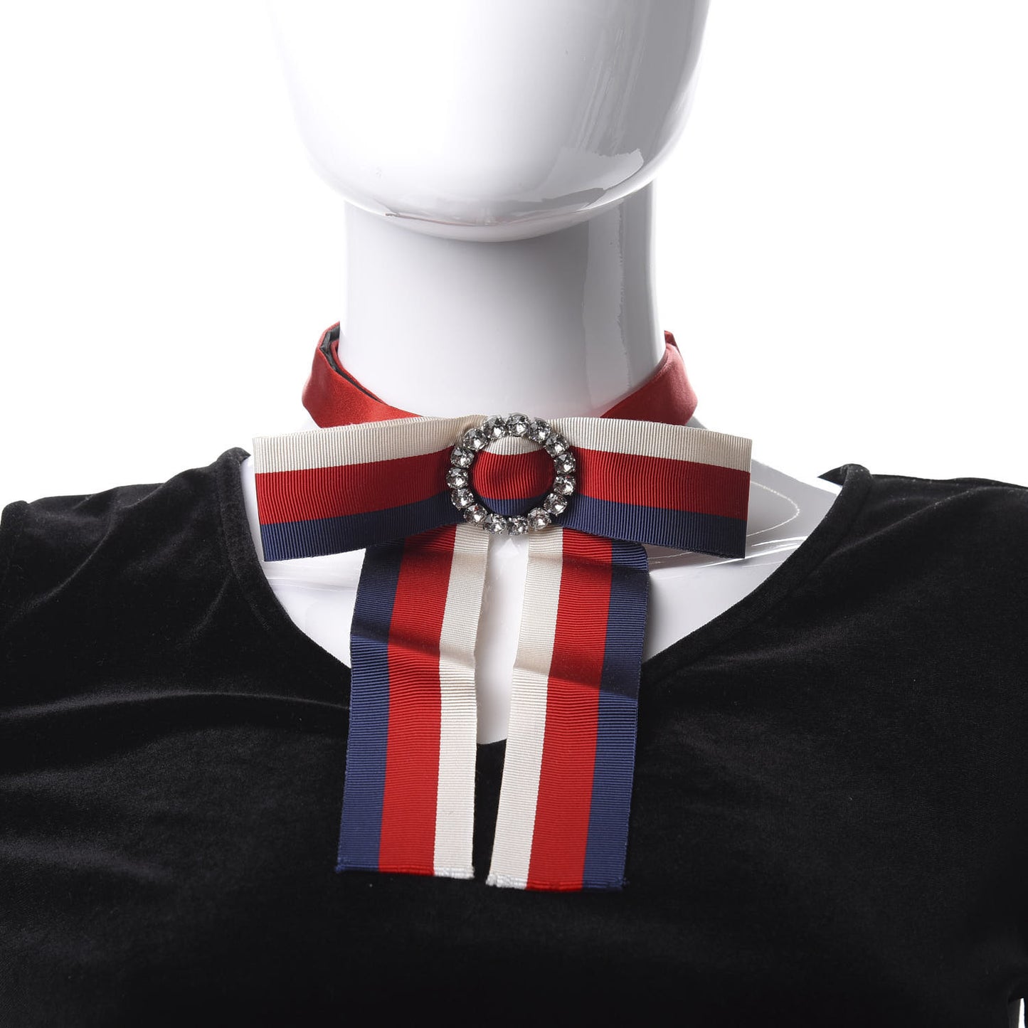 Grosgrain Web Crystal Neck Bow White Blue Red
