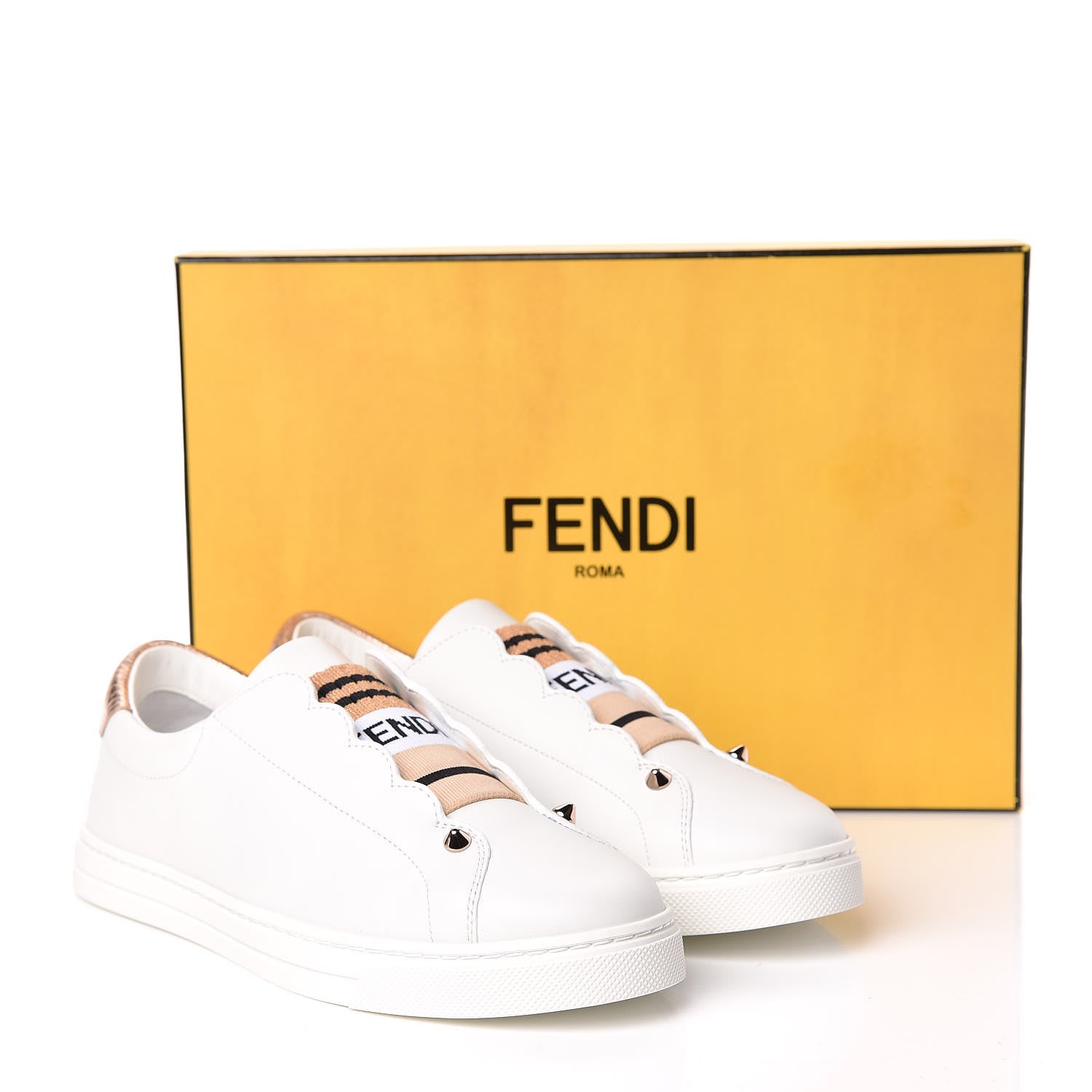 Fendi Vitello Lurex Rockoclick Slip On Sneakers 36.5 White Soap Rose Gold 10 of 10