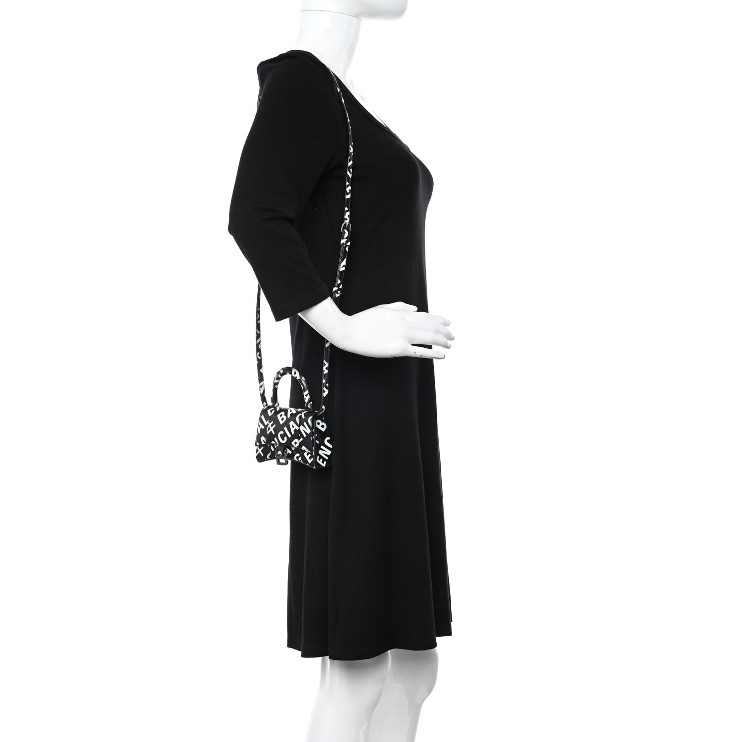 Balenciaga Smooth Calfskin Allover Logo Print Hourglass Top Handle Bag Mini Black White 2 of 11