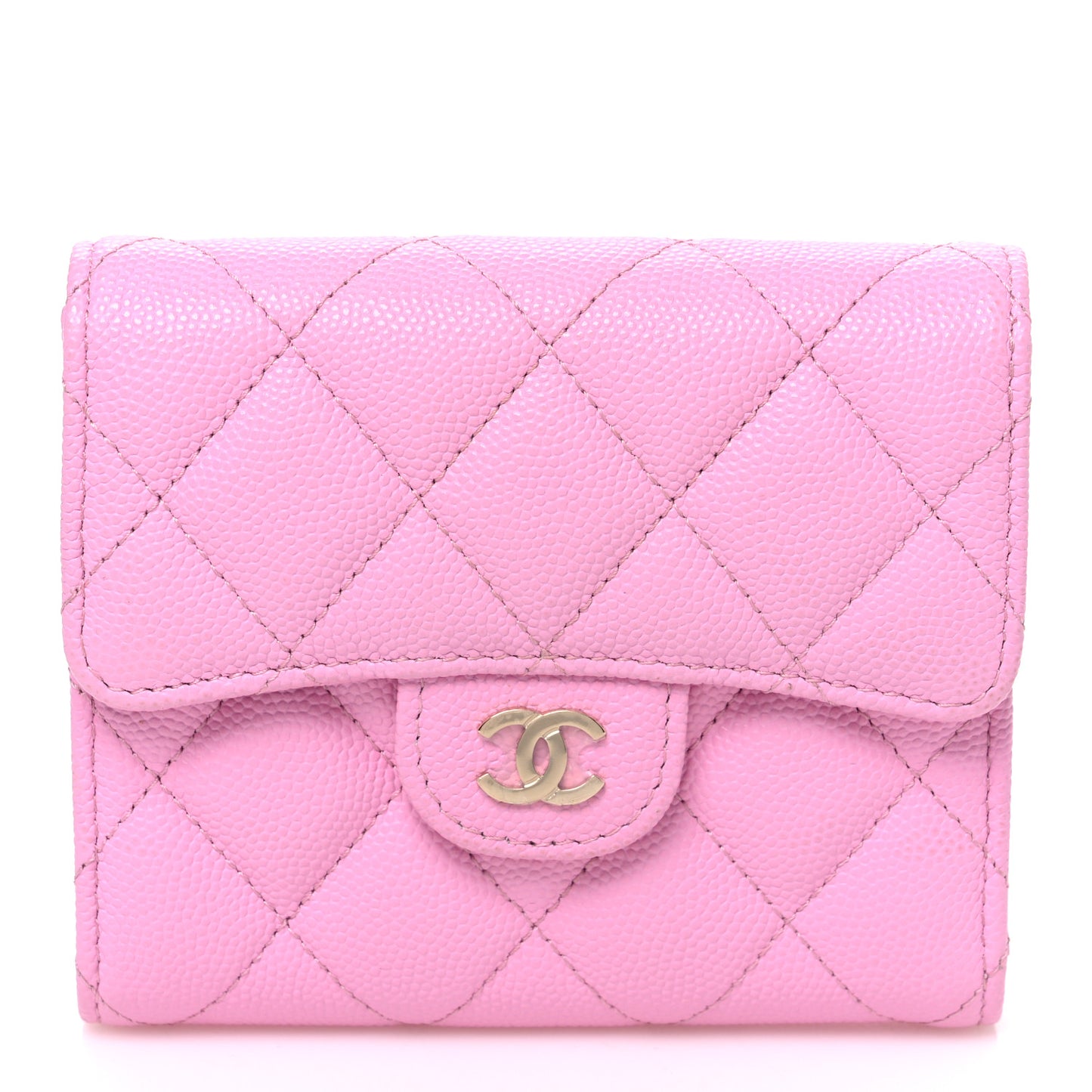 Caviar Quilted Compact Flap Wallet Light Pink Light Pink