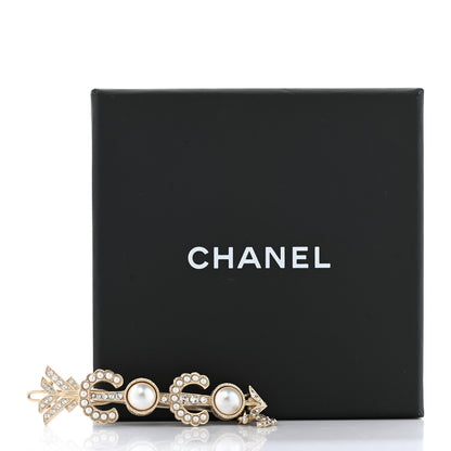 Chanel Pearl Crystal Queen of France Brooch Barrette Gold 4 of 4
