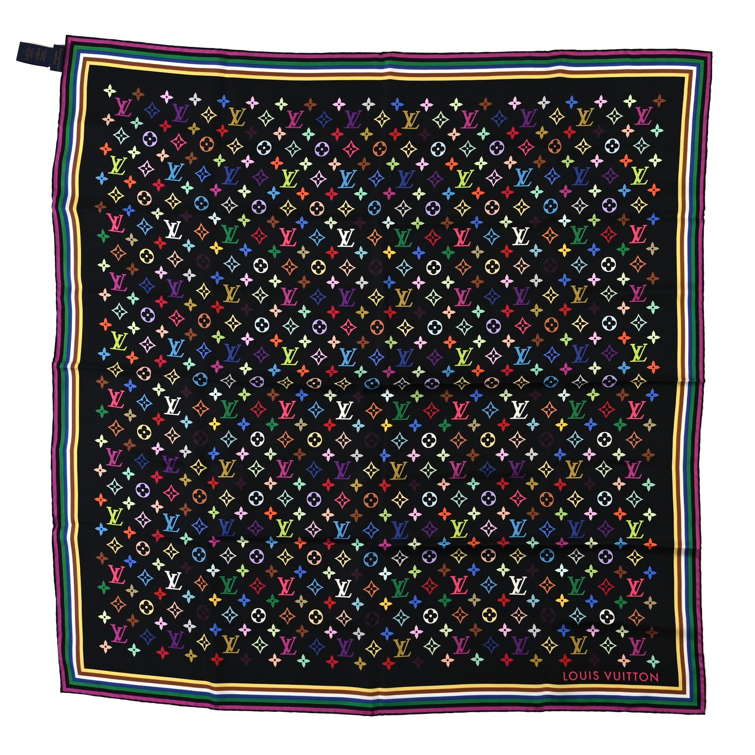 Louis Vuitton LV X TM Silk Monogram Multicolor Square 90 Scarf Black 1 of 3