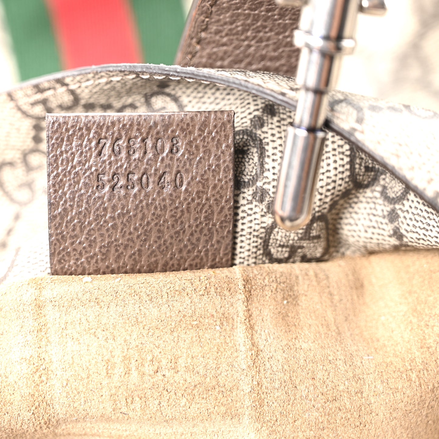 Tender GG Supreme Monogram Textured Dollar Calfskin Web Medium Jackie 1961 Crossbody Bag Beige Ebony New Acero