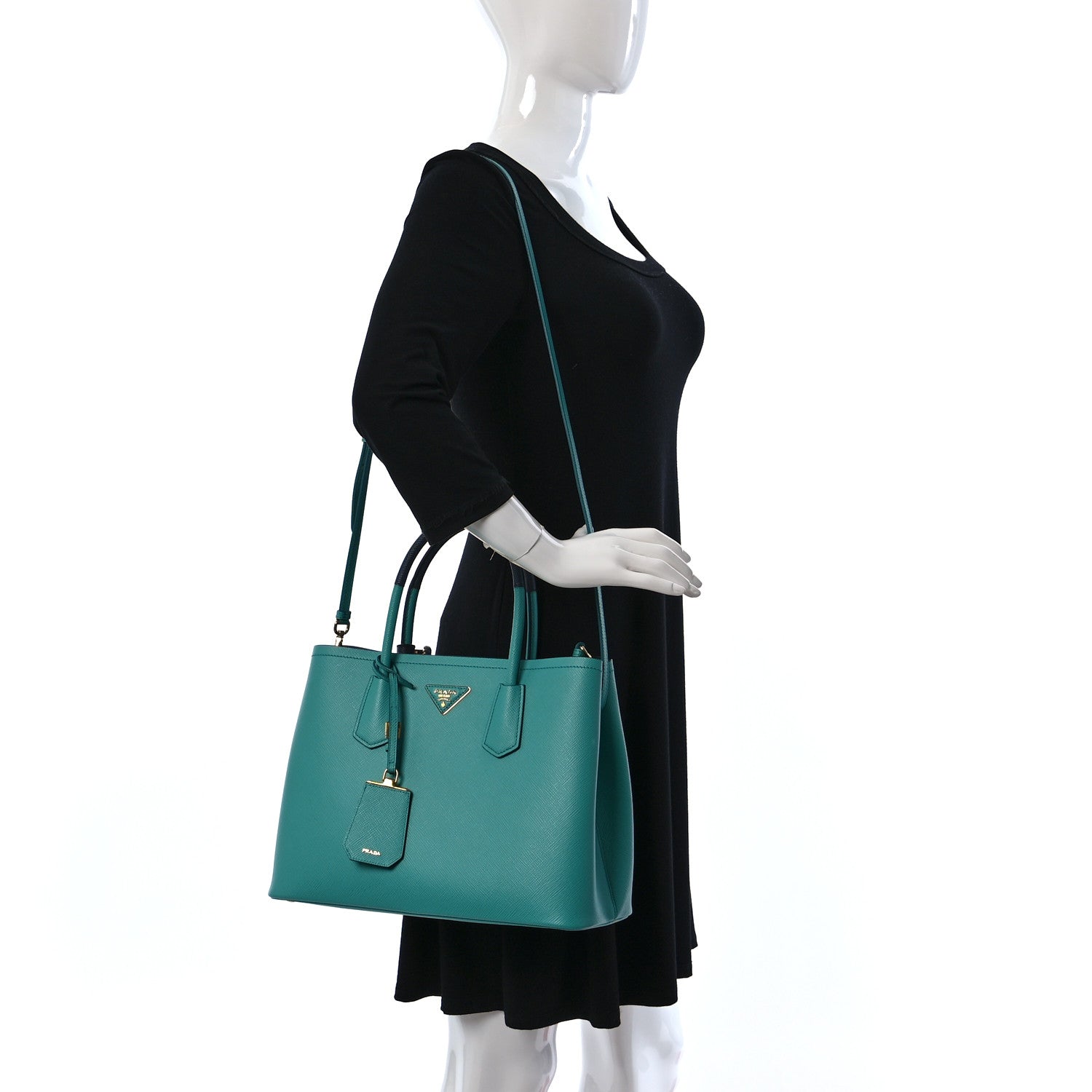 Prada Saffiano Cuir Medium Bi-Color Double Bag Giada Baltico 2 of 8